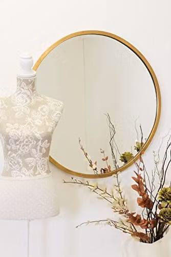 Melody Maison Modern Round Gold Metal Wall Mirror, Diameter: 80 cm
