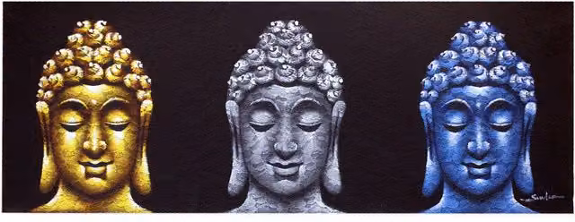 KDMD Three Heads Buddha Ethnic Hanging Canvas Painting in Black and Multicolour