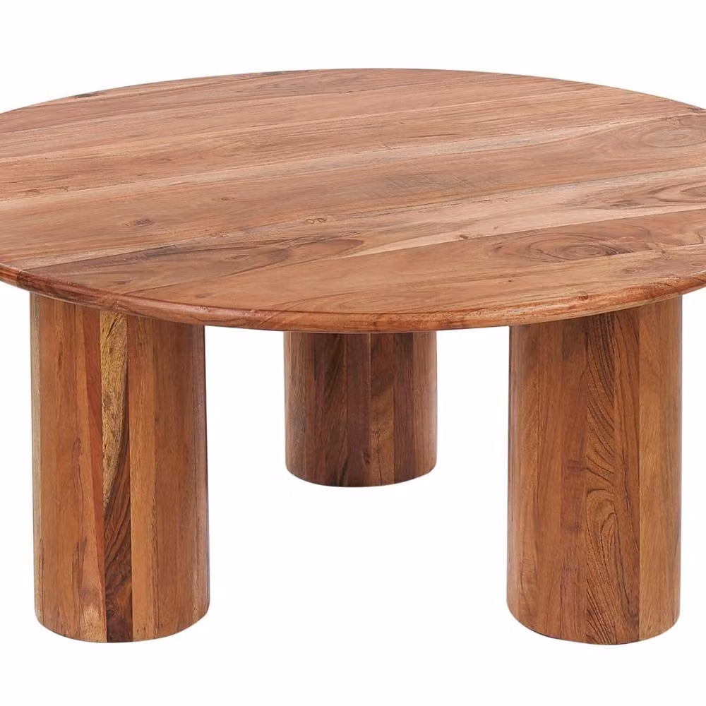 Wyld and Coco Acacia Wood Round Coffee Side Table in Brown, W/D/H: 80 x 80 x 36 cm – 2