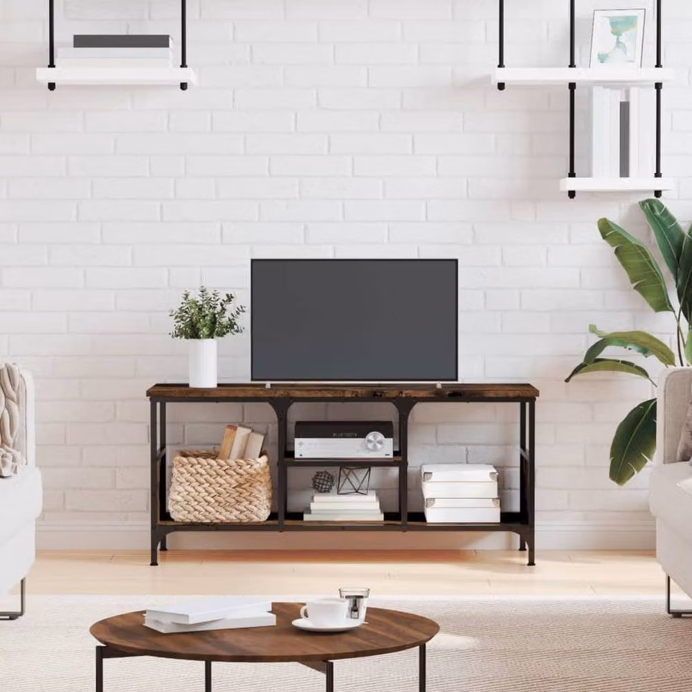 Berkfield Home Industrial TV Cabinet in Smoked Oak and Brown, W/D/H: 100 x 35 x 45 cm – 2