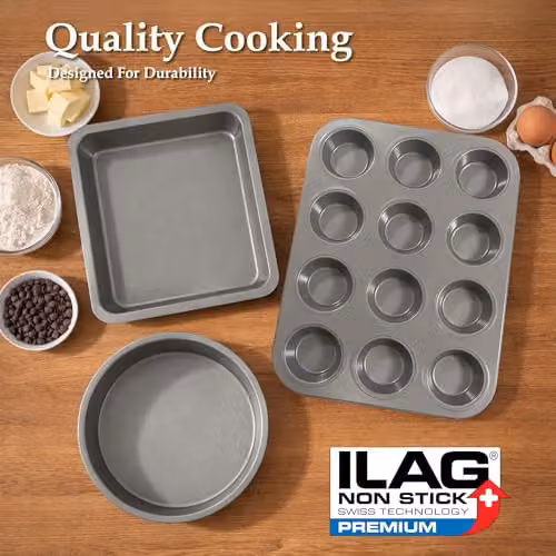 Carter & Clay 6 Piece Non-Stick Rectangular Steel Baking Set in Silver and Grey – 5