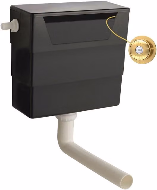 Balterley Concealed Water Saving Dual Flush Cistern with Traditional Flush Plate in Brushed Brass and Black, W: 30.3 cm, D: 13.6 cm, H: 33.4 cm