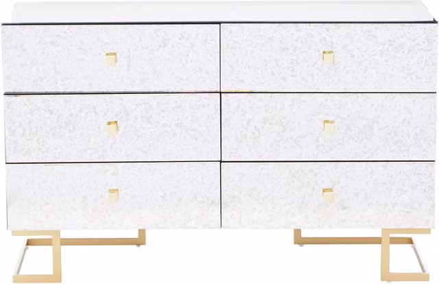 Orsina Classic Mirrored 6 Drawer Chest in White with Brass Finish