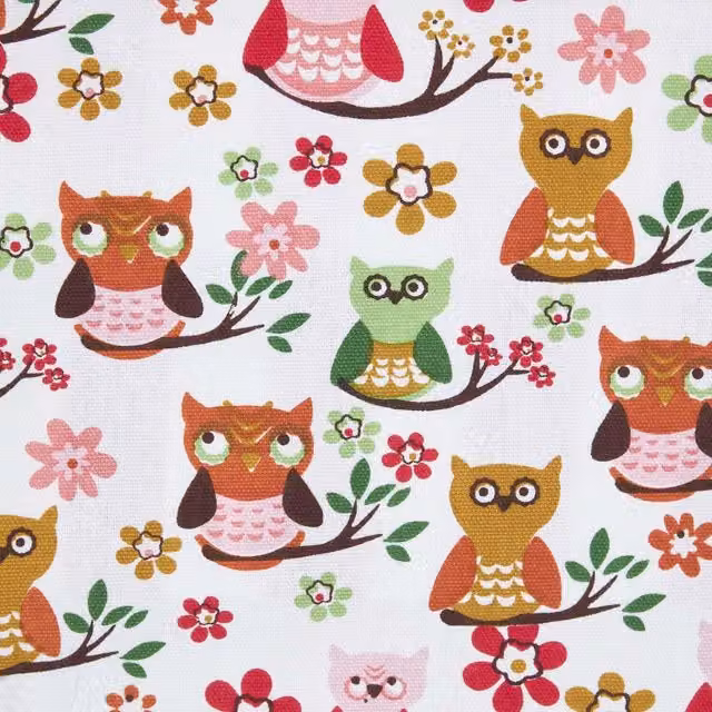 Homescapes Multicolour Owl Print Pure Cotton Fabric, Width: 150 cm