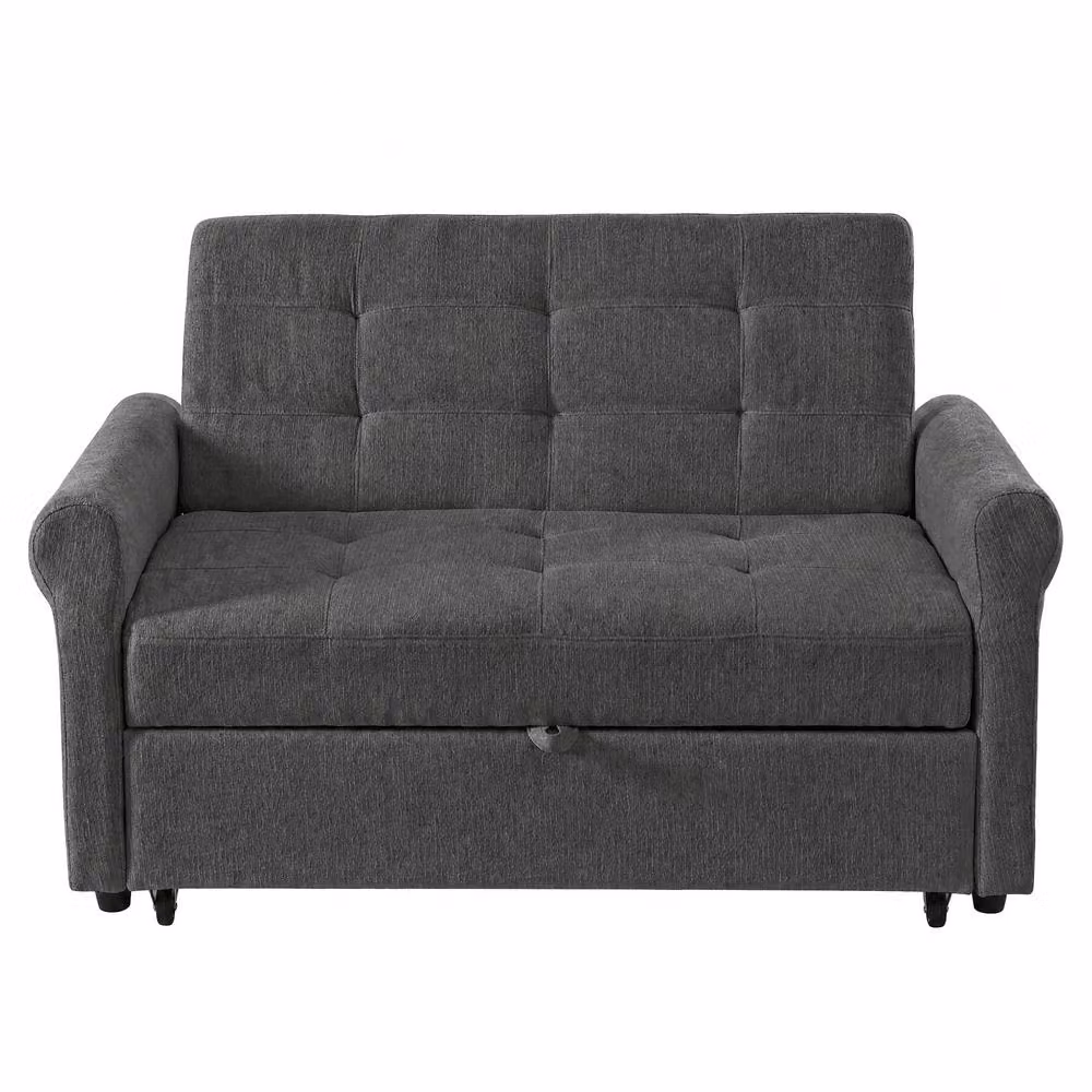 Merax 2-Seater Grey Chenille Convertible Sofa Bed with USB Charging Ports and Pull-Out Drawer, W/D/H: 135 x 173 cm – 3