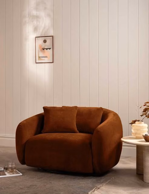 Barker and Stonehouse Cocoon Brown Chenille Swivel Snuggle Chair