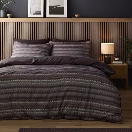 Appletree Loft Chevron Stripe Chocolate Cotton Mako Satin Duvet Cover Set, W/D/H: 220 x 230 x 1 cm