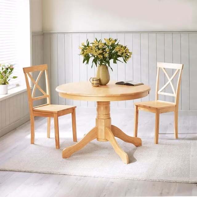 FurnitureboxUK Bude Round Wooden Dining Table and 2 Millford Chairs in Light Oak Brown – 1