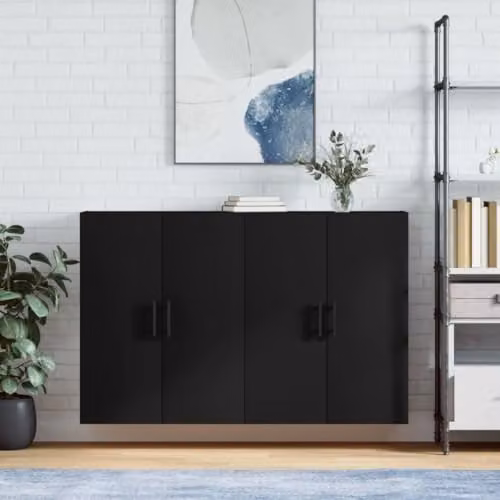 vidaXL Wall Mounted Cabinet Duo Pack in Black with Hinged Doors and Internal Shelves – 2