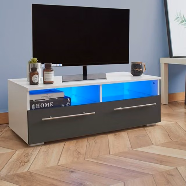 WestWood Modern High Gloss LED TV Cabinet in Grey with Glass Details