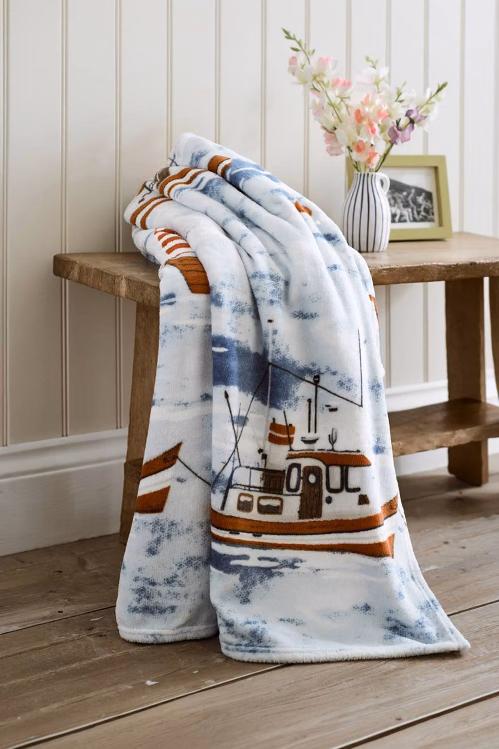 Lobster Creek Maritime Coastal Fishing Village Fluffy Fleece Printed Throw, Multicolour, W: 150 cm, D: 200 cm – 2