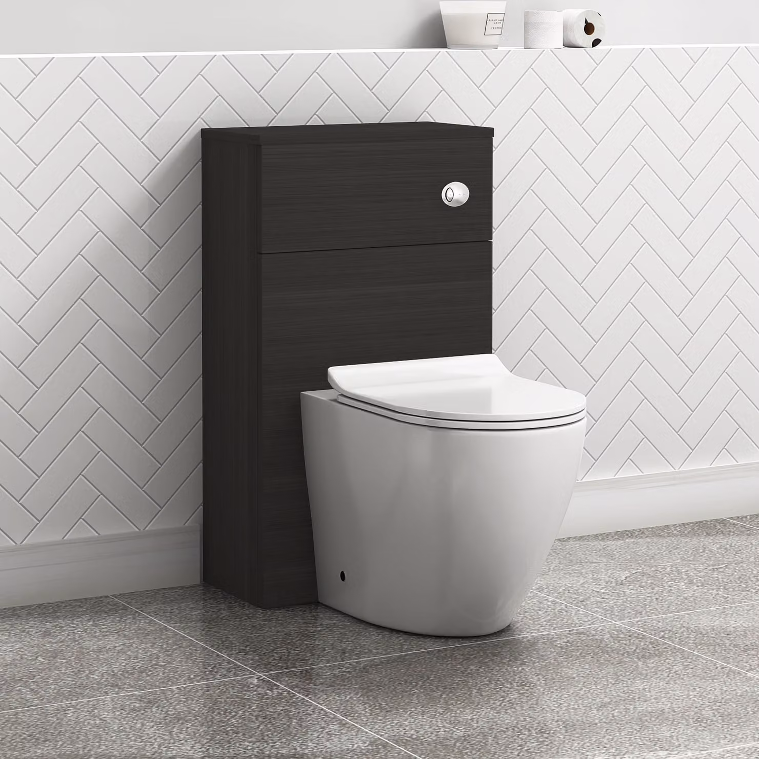 Royal Bathrooms Hale Black 500mm Wall Mounted WC Toilet Unit with Elva Rimless BTW Pan, Seat and Cistern
