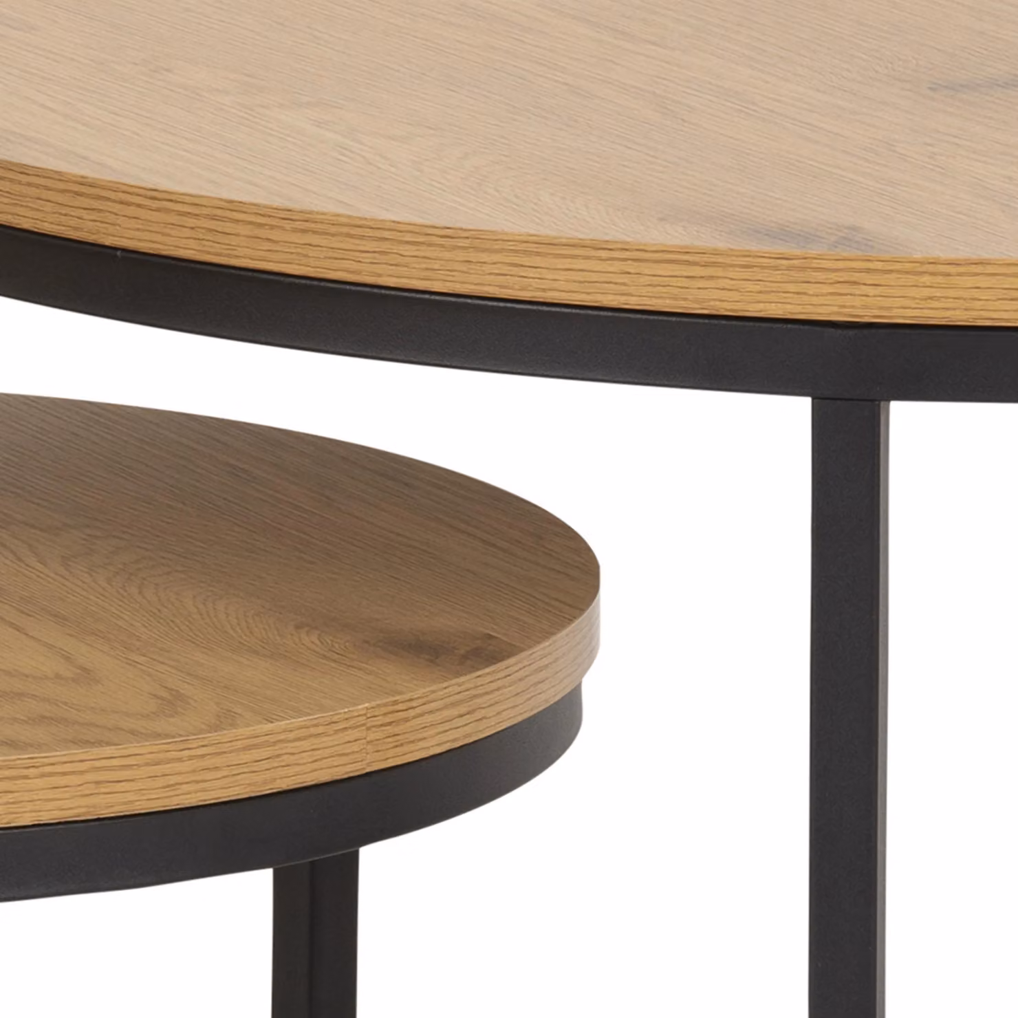 Furniture To Go Spiro Round Nested Coffee Table Set with Oak Top and Black Legs – 6