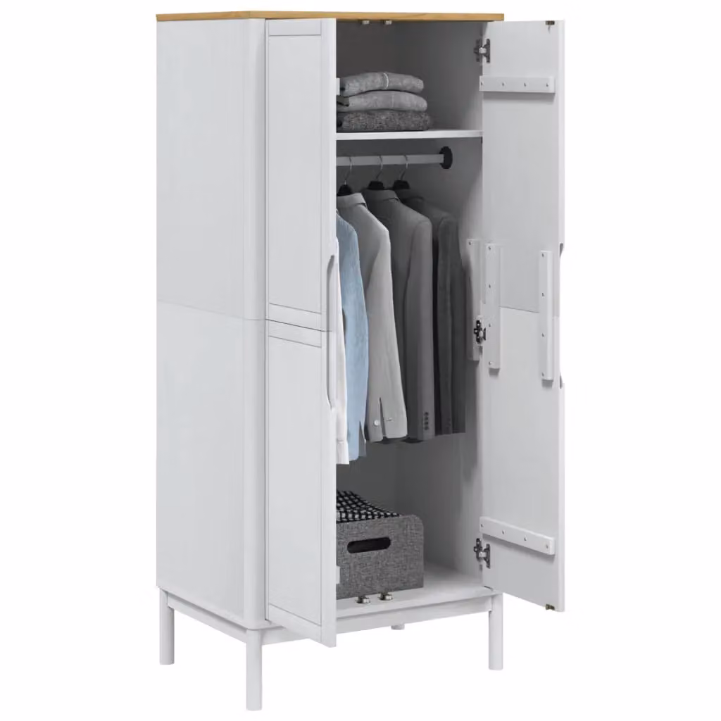 Berkfield Home Floro White Solid Wood Pine Wardrobe W/D/H: 77 x 53 x 171 cm – 2
