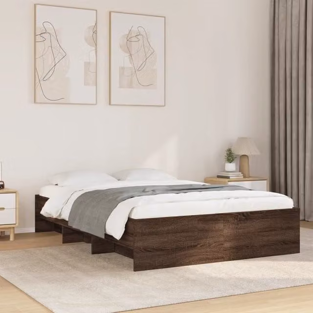 Berkfield Home Small Double Bed Frame in Brown Oak, W/D/H: 120 x 190 cm – 1