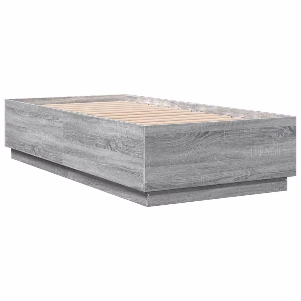 Berkfield Home Small Single Bed Frame in Grey Sonoma with LED Under-Bed Lighting and USB Charging Port, W: 75 cm, L: 190 cm – 3