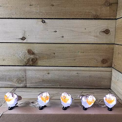 Snowtime Set of 5 Acrylic Robin Christmas Lights with 30 Ice White LEDs and Clip-On Feature – 4