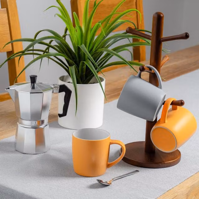 Argon Tableware Set of 6 Two-Tone Matt Porcelain Coffee Mugs, 350ml, Grey and Yellow