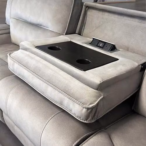 Furnishings For Less UK Caleb 5 Seater L-Shaped Power Electric Reclining Corner Sofa in Light Beige with USB Charging and Cup Holders – 3