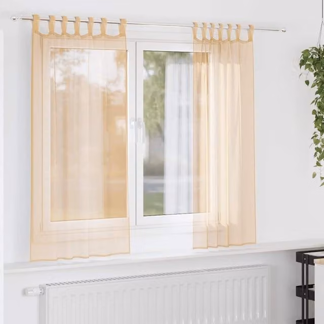 Berkfield Home Sand Brown Voile Curtains with Rod Pockets, 2 Pack