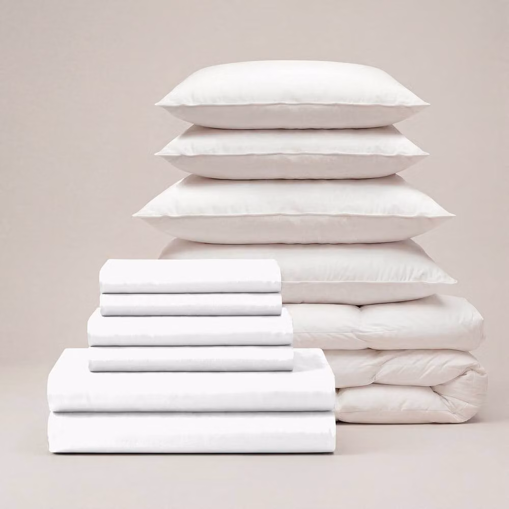 Bedable Double Bedding Bundle in White, 100% Cotton Sateen 460 Thread Count, including Duvet Cover, Fitted Sheet, Duvet and 4 Pillows – 2