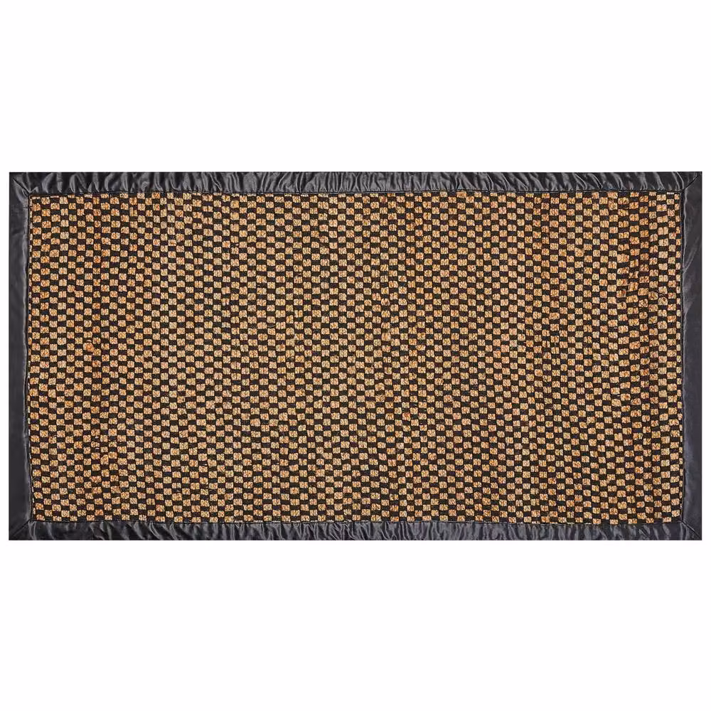 Wyld and Coco Handwoven Jute and Cotton Checkerboard Rug in Black and Beige with Leather Accents, W: 80 cm, L: 150 cm – 3