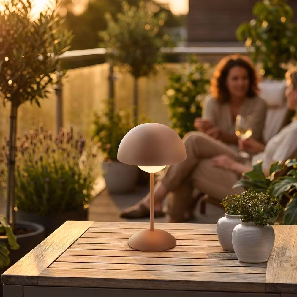Briloner Rechargeable LED Mushroom Table Lamp with Touch Dimming, IP44 Waterproof, Coffee Beige, H 29 cm x W 16 cm x D 16 cm – 7
