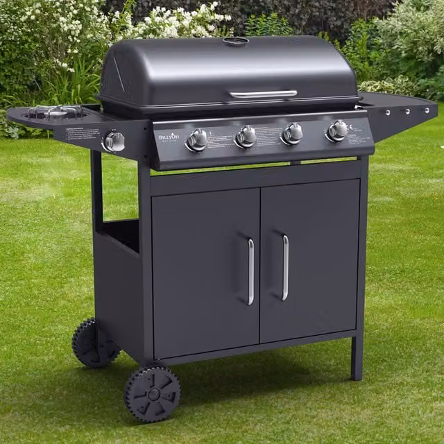 BillyOh Georgia 4 Burner Gas BBQ Grill with Side Burner in Silver and Stainless Steel