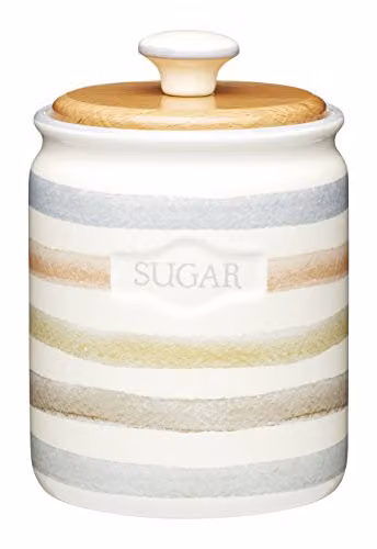 KitchenCraft Classic Collection Striped Ceramic Sugar Container, Beige and Multicolour – 1