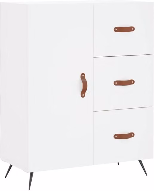 Berkfield Home White Classic Sideboard in Matt MDF and Metal, W/D/H: 69.5 x 34 x 90 cm