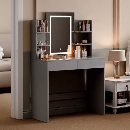 MCC Direct Texas Dressing Table with LED Mirror and Drawers, Grey – 3