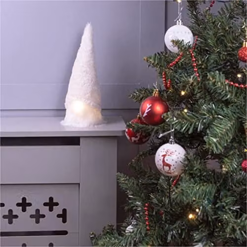 Netagon Home Light Up Sammi Christmas Gonk Gnome Ornament in White, H 28 x W 12 x D 12 cm