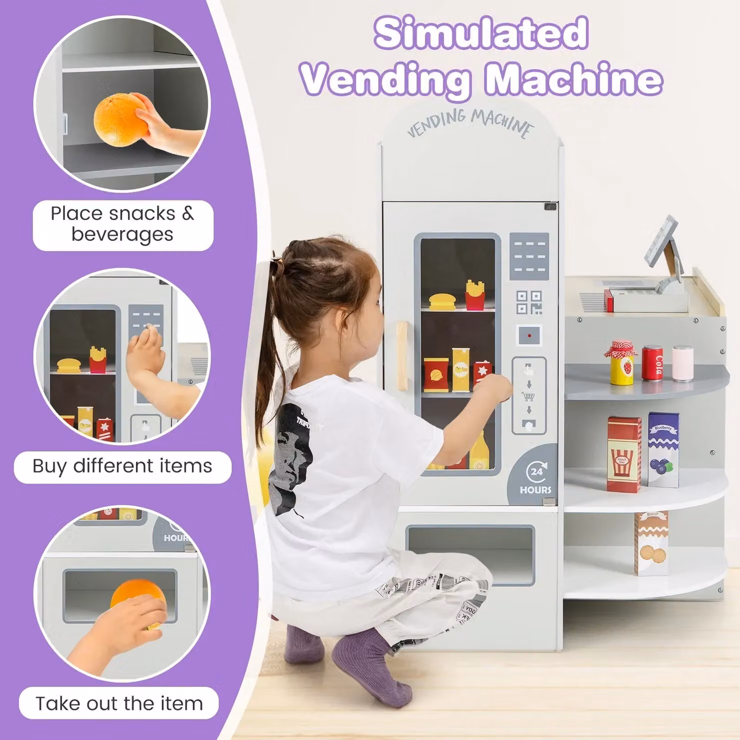 Costway Kids Wooden Pretend Grocery Store Supermarket Playset with Accessories in Grey – 3