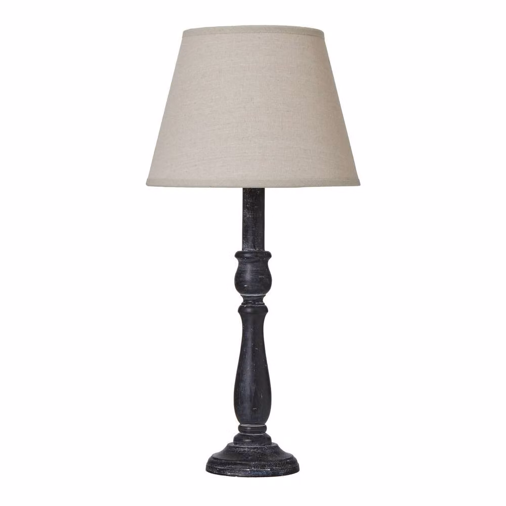 Wyld Haus Piana Slim Black Wooden Table Lamp with Beige Linen Shade, Height: 27.94 cm – 2