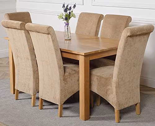 Thats Furniture Dakota Oak Dining Table and 6 Montana Beige Fabric Chairs Set – 1