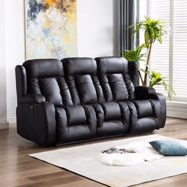 More4Homes Caesar 3 Seater Electric High Back Bonded Leather Recliner Sofa in Black
