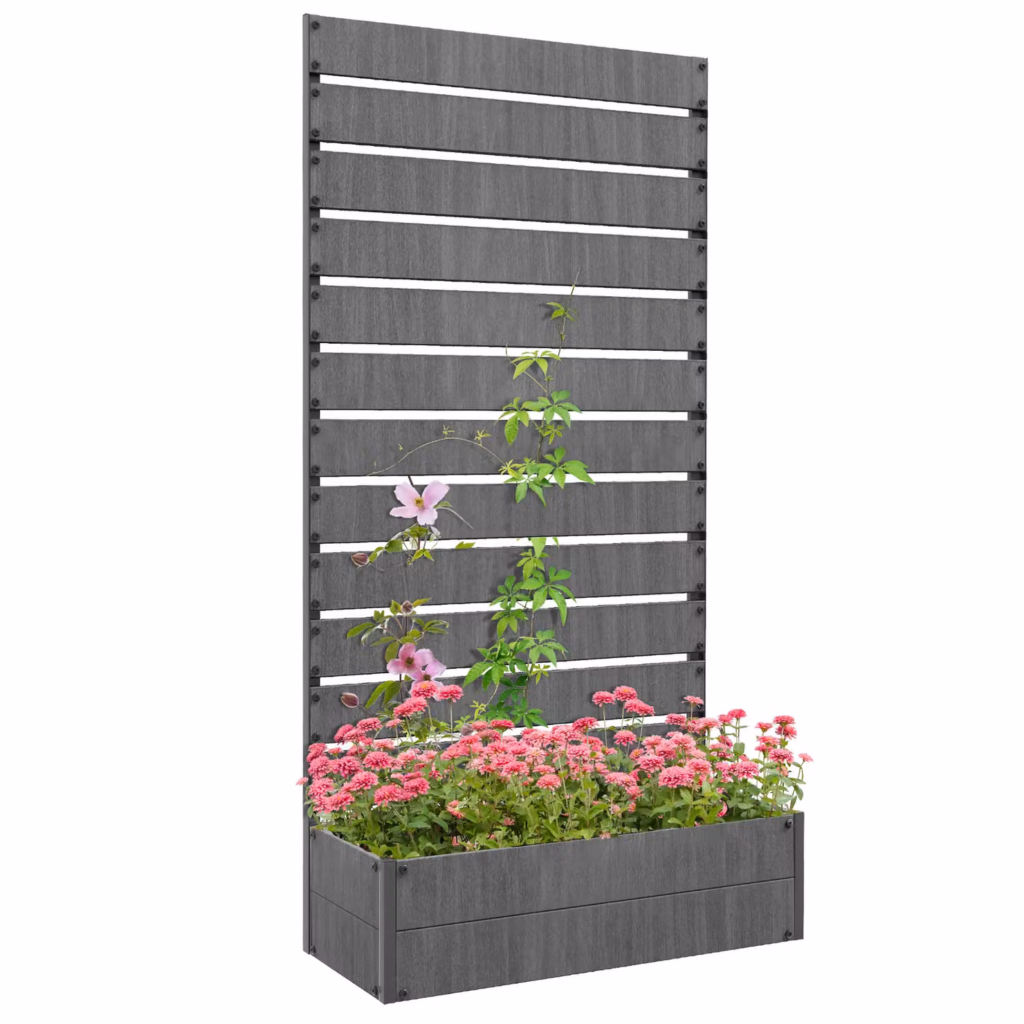 OUTSUNNY Raised Garden Bed with Trellis Standing Patio Planter Box in Dark Grey – 2