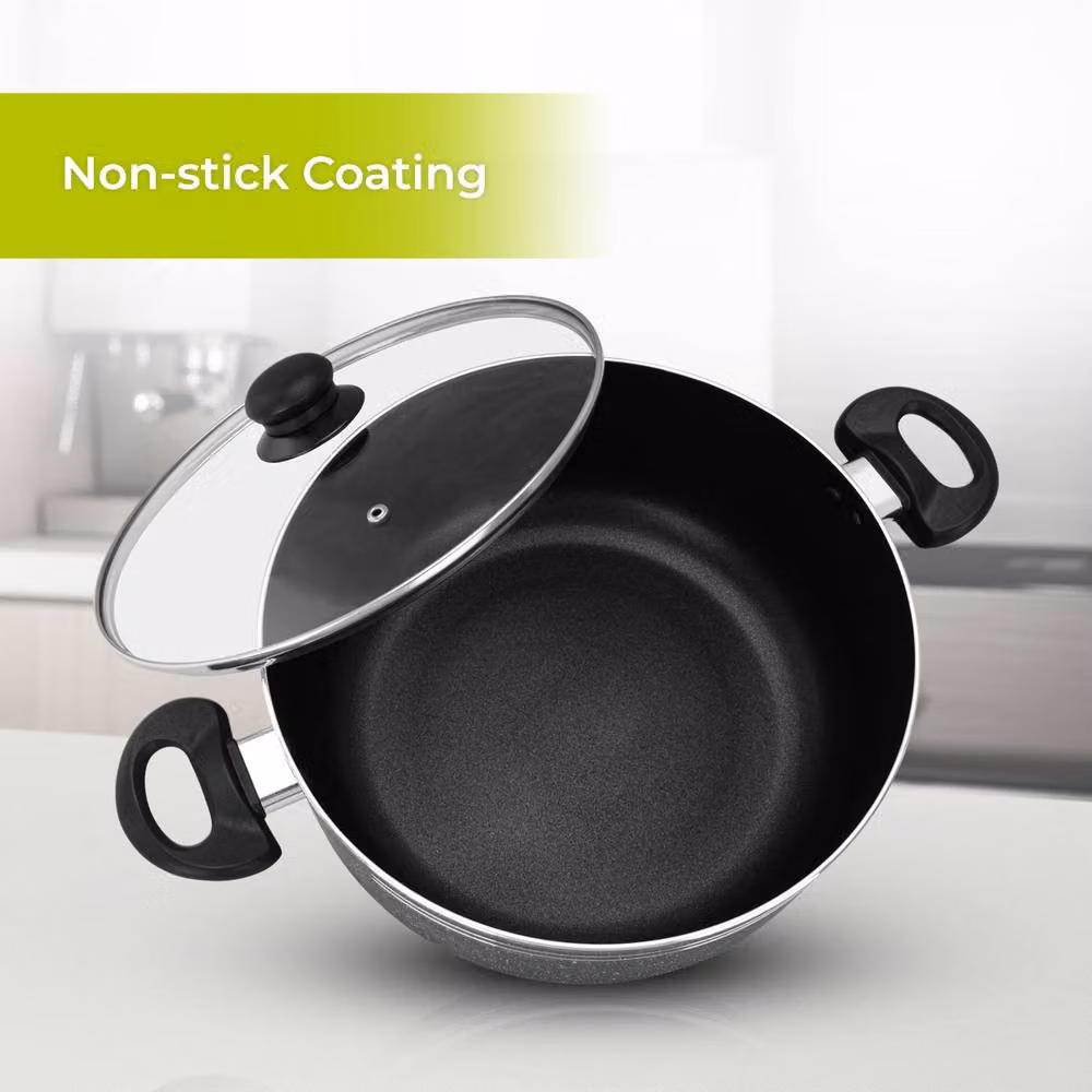 Royalford Non-Stick Casserole Dish and Stockpot with Glass Lid, Black, Diameter: 24 cm – 5