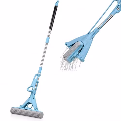 AMOS Super Mop with PVA Super Absorbent Sponge Head and Telescopic Handle in Blue – 1