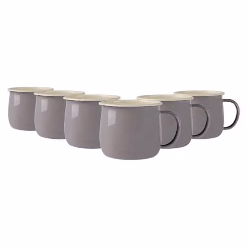 Argon Tableware Enamel Steel Belly Mugs, 375ml, Set of 6 in Grey, Blue and White