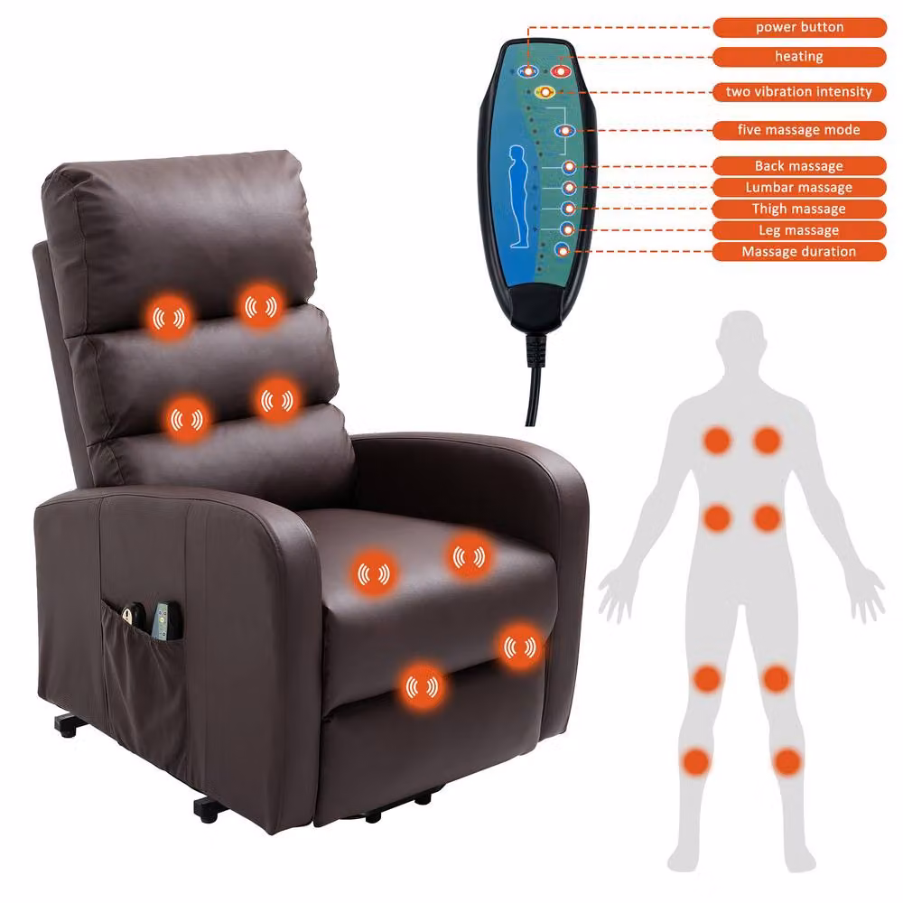Merax Electric Power Lift Recliner Chair with Massage and Heat in Brown Synthetic Leather – 2