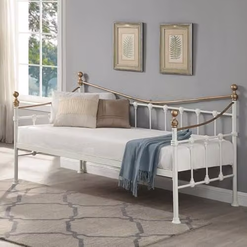 SlumberWorx Newnham Classic Victorian Style Metal Day Bed Frame, White, 90 x 190 cm – 1