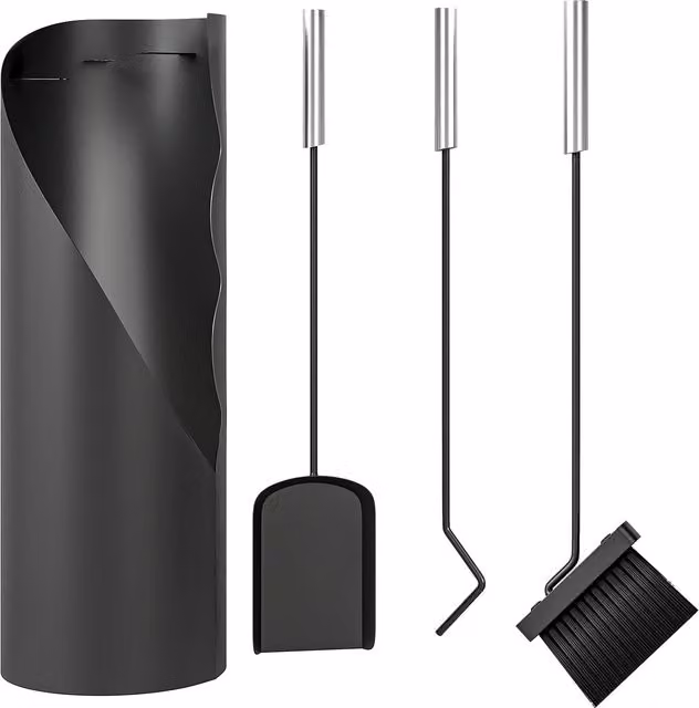 Outsunny 4 Piece Metal Fireplace Companion Set in Silver and Black