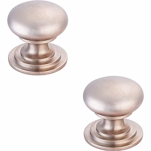 Loops 2 Pack Victorian Round Cupboard Door Knobs in Brushed Silver, 38mm Diameter
