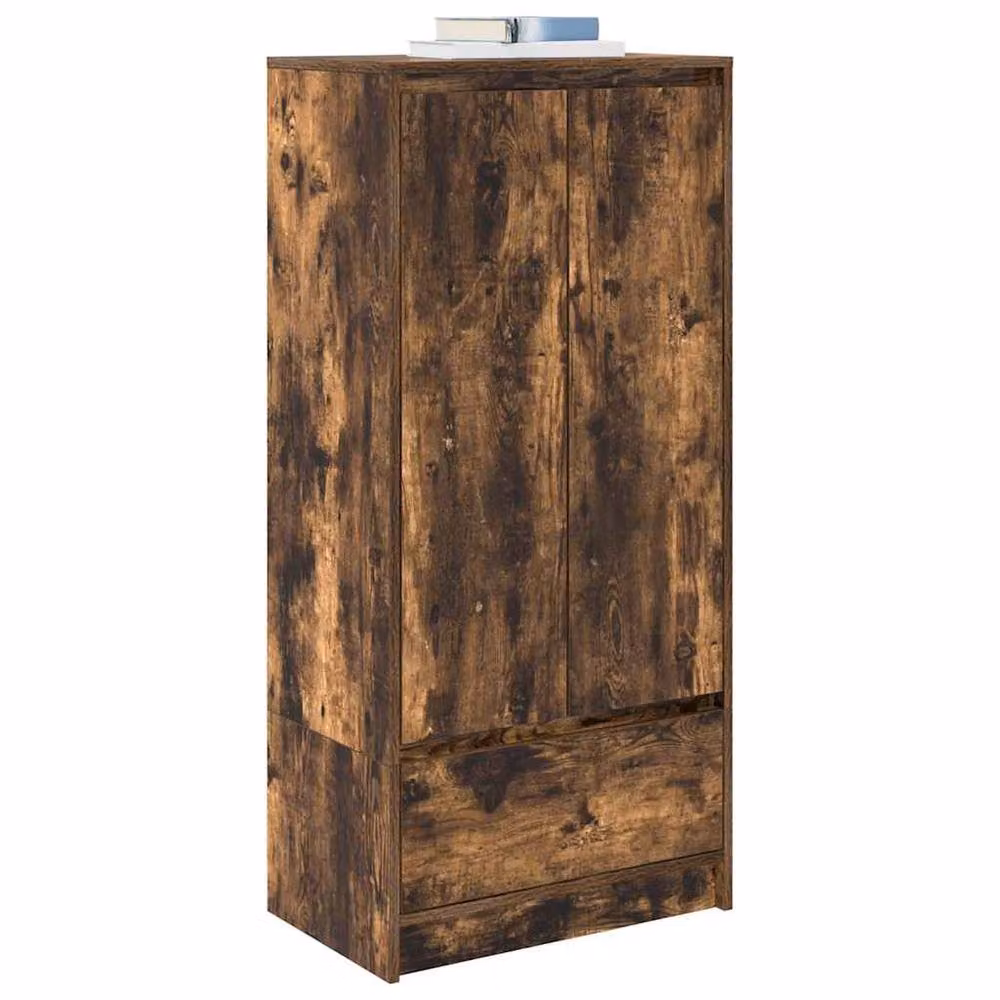 Berkfield Home Wall Mounted Cabinet with Drawer and Hinged Doors in Smoked Oak Brown, W/D/H: 55.5 x 34 x 119.5 cm – 2