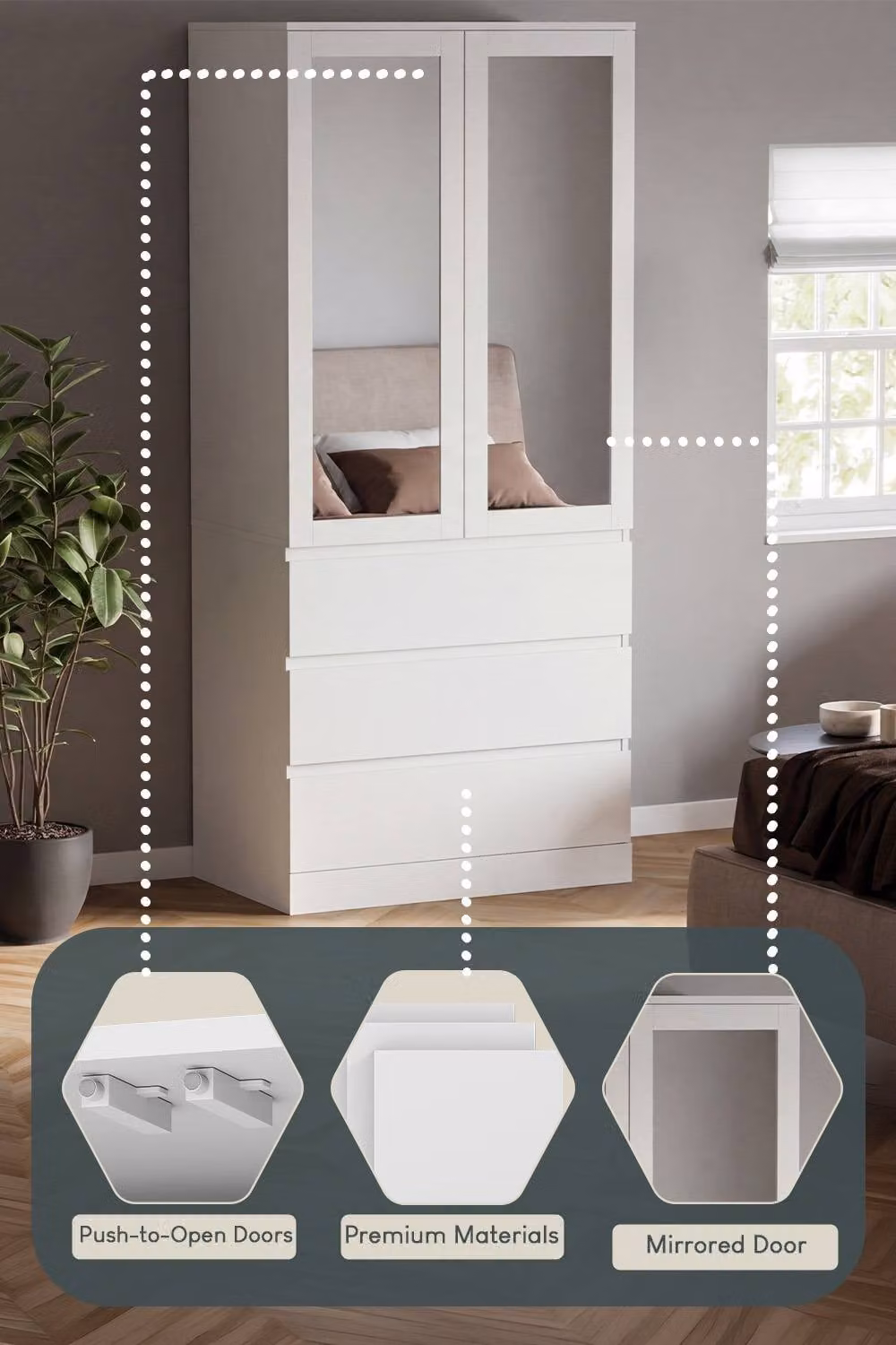 Vida Designs Denver White Mirrored Wardrobe with 2 Doors and 3 Drawers – 4