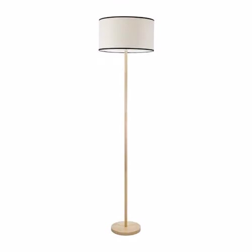 ValueLights Tripod Floor Lamp with Black Trim Drum Shade and Included LED Bulb, Wood and Black Finish, H 180 cm x W 45 cm x D 45 cm