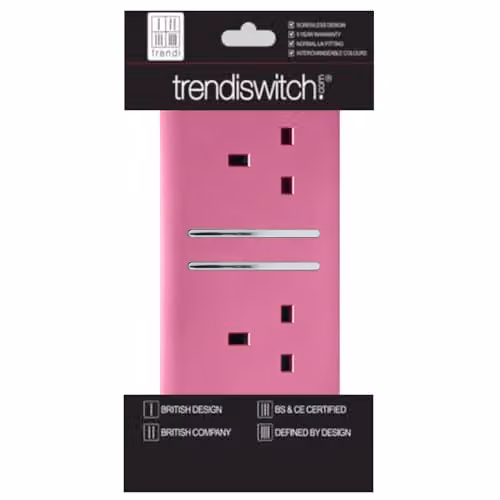 Trendi Switch 2 Gang 13 Amp Flush Wall Mounted Socket in Pink – 3