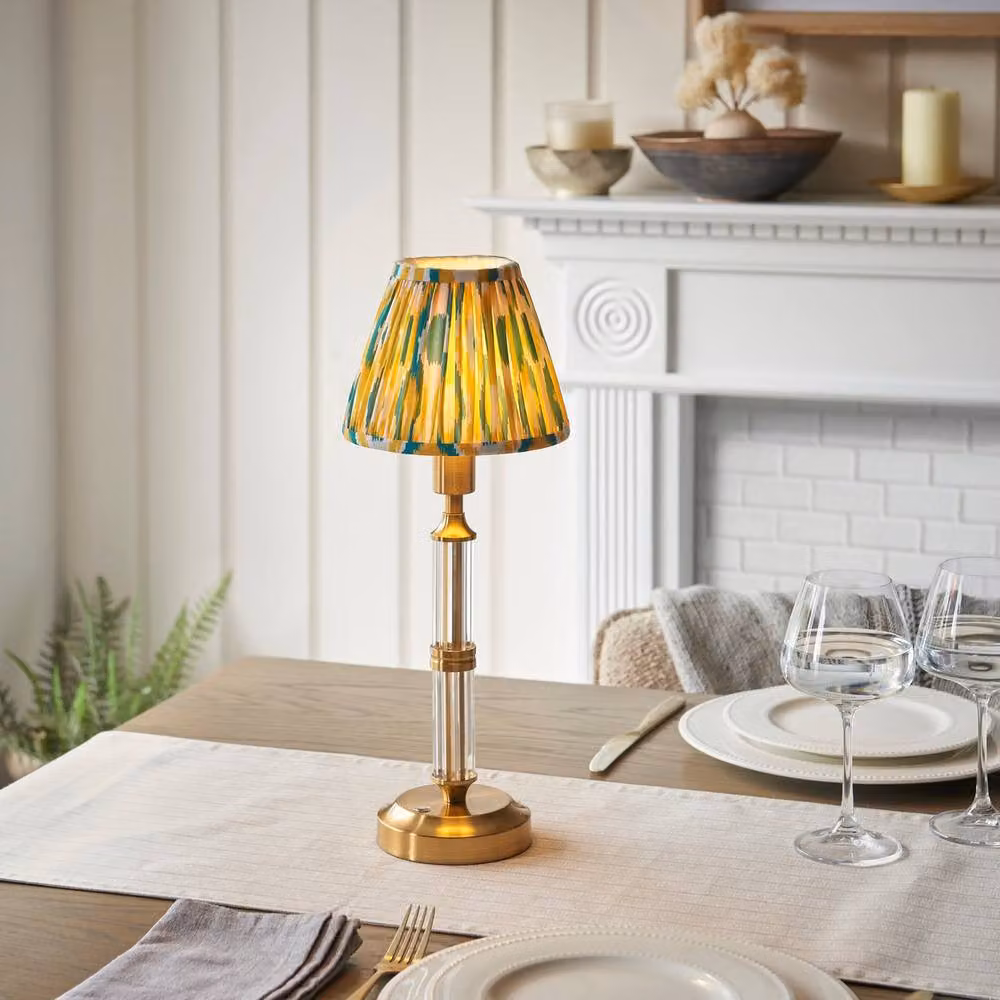 Netlighting Morton Rechargeable Table Lamp with Yellow Jade Fabric Ikat Shade and Brass Base – 2