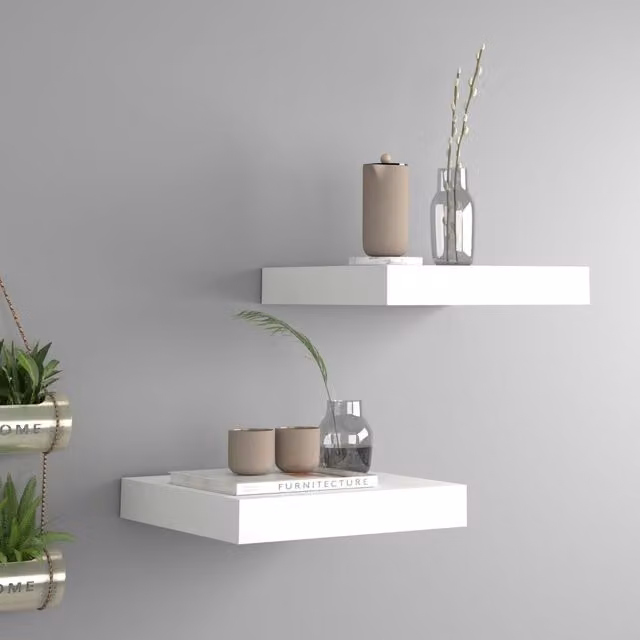 Berkfield Home Floating Wall Shelves, 2 Piece Set, White, W/D/H: 23 x 23.5 x 2 cm